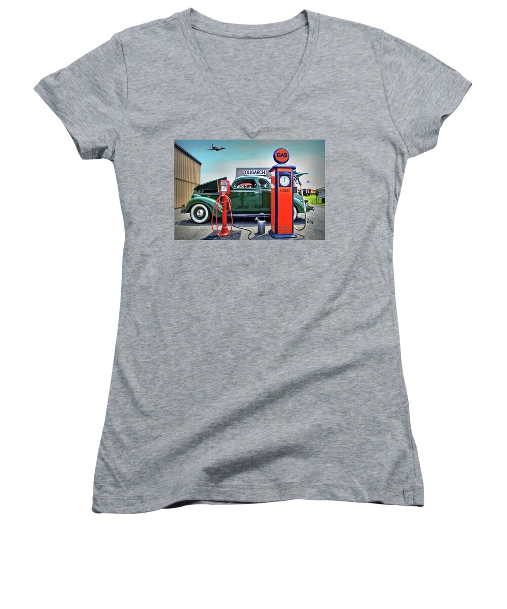 Gas Women's V-Neck featuring the photograph Ding Ding for Service by DJ Florek