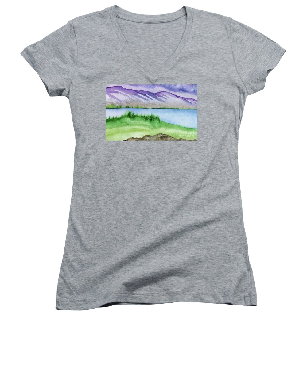  Women's V-Neck featuring the painting Divide by AnnMarie Parson-McNamara