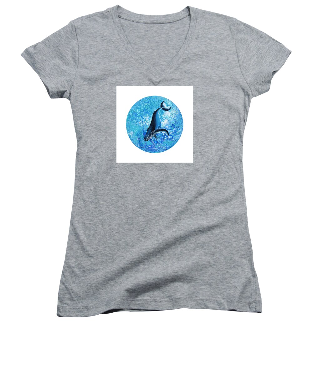 Animal Women's V-Neck featuring the painting Diving Humpback on White by Darice Machel McGuire