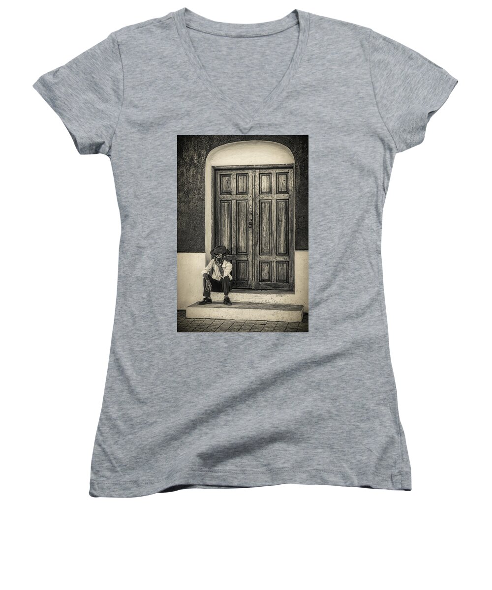 Guatemalan Women's V-Neck featuring the photograph Door in Guatemala by Tatiana Travelways