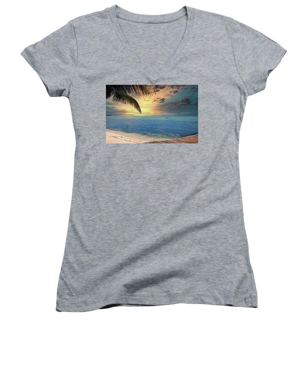 Ocean Women's V-Neck featuring the photograph Down Island by Stephen Anderson