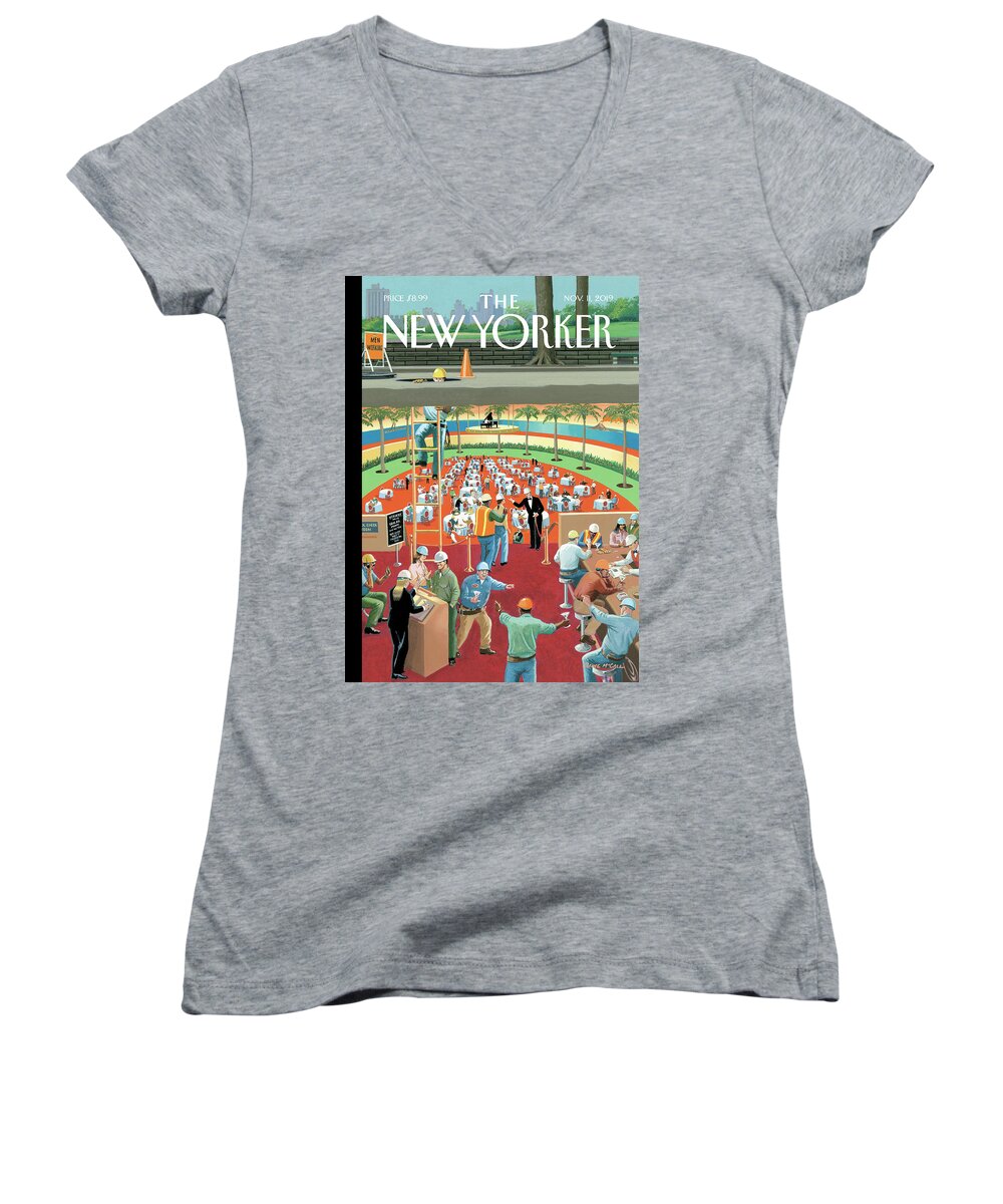 Down The Hatch Women's V-Neck featuring the painting Down the Hatch by Bruce McCall