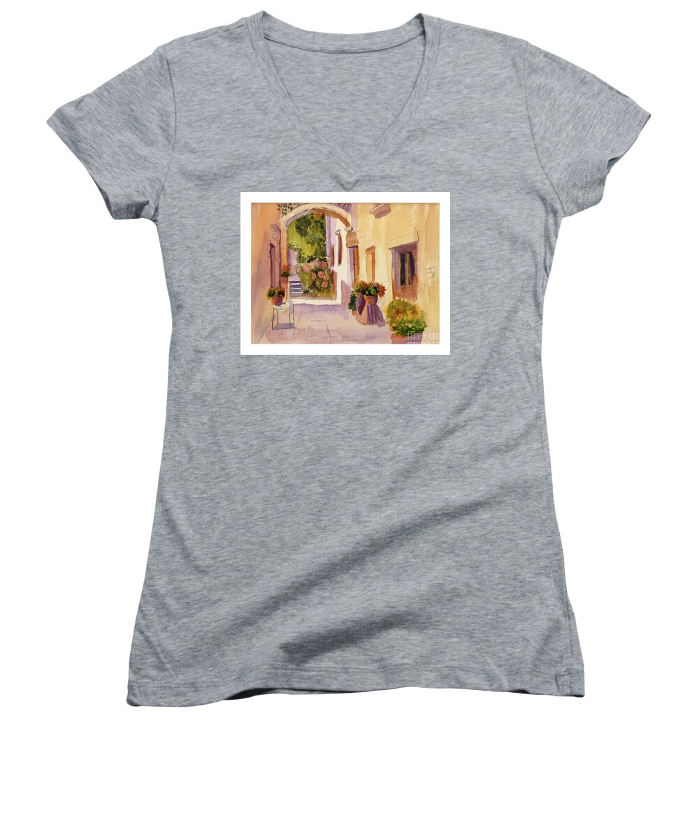 Dubrovnik Women's V-Neck featuring the painting Dubrovnik by Godwin Cassar