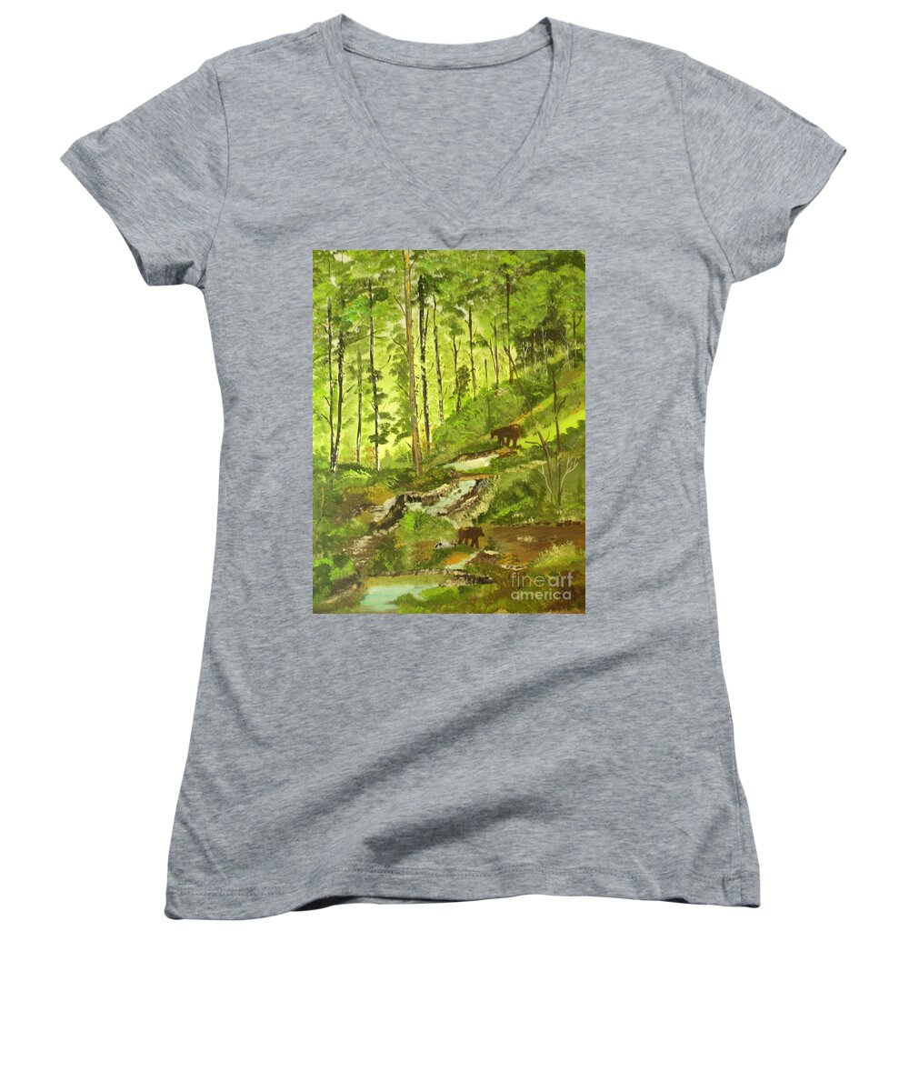 Landscapes Women's V-Neck featuring the painting Duet Painting # 323 by Donald Northup