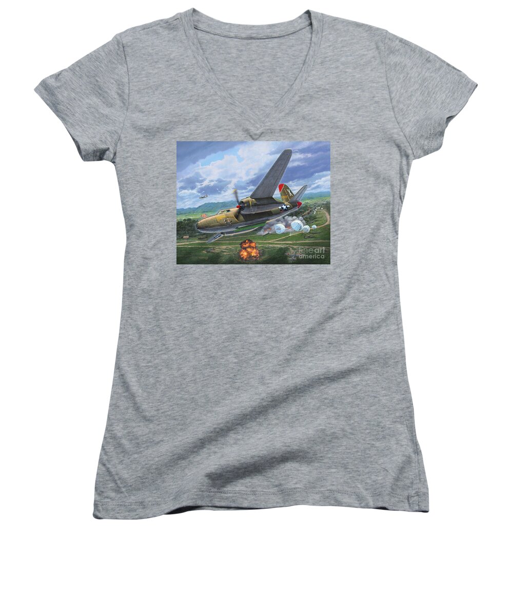 A-20 Women's V-Neck featuring the painting Eager for Havoc by Stu Shepherd