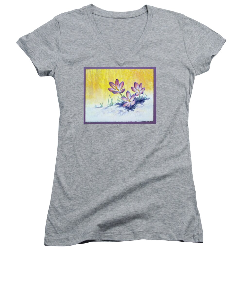 Watercolor Women's V-Neck featuring the painting Early Risers by Carolyn Rosenberger