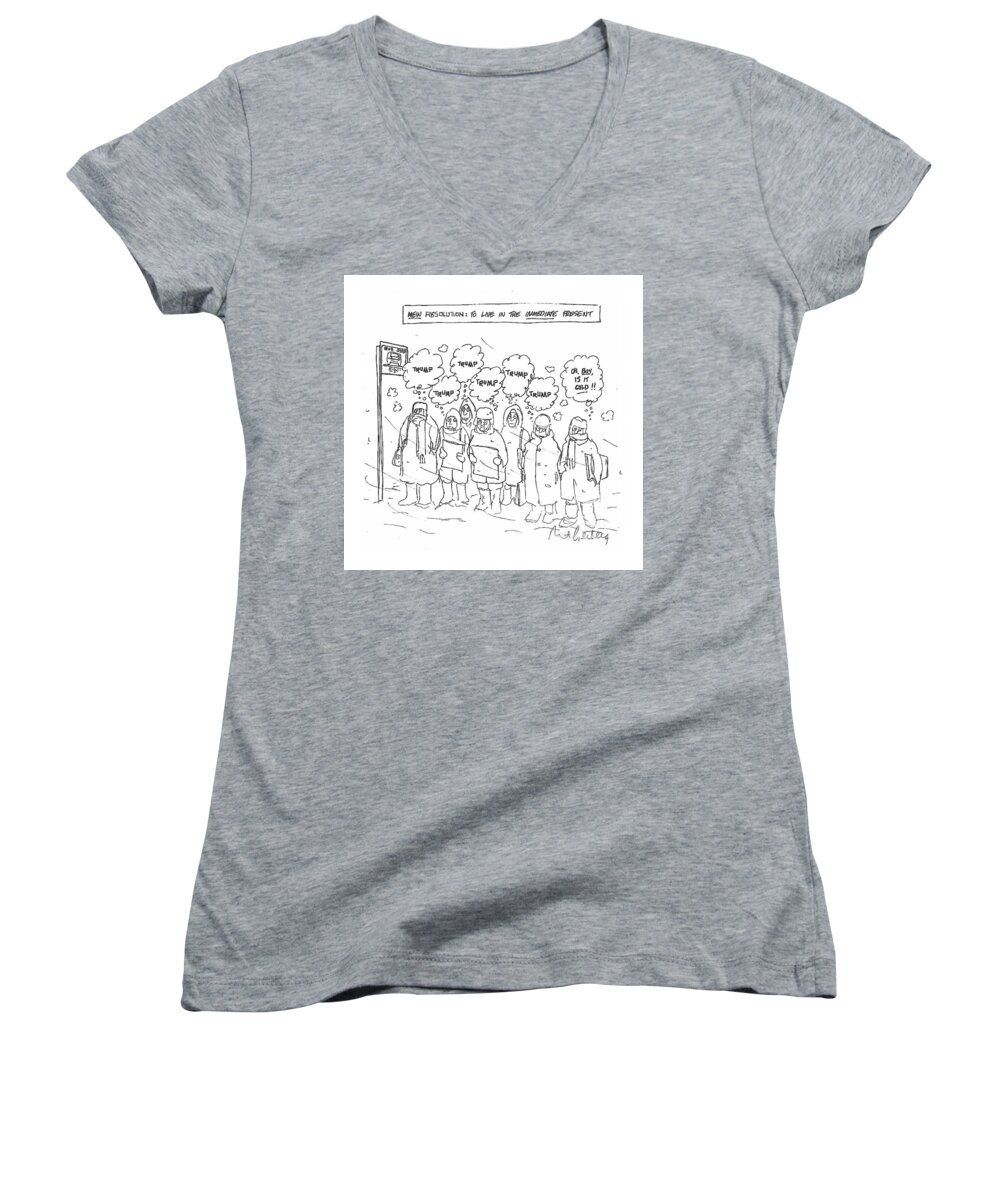 Captionless Women's V-Neck featuring the drawing Embrace the Power of Now by Mort Gerberg
