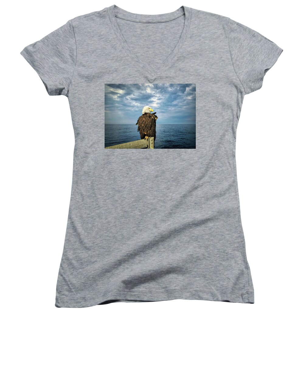 Bald Eagle Women's V-Neck featuring the photograph Enjoying a Maine Sky by Jack Wilson
