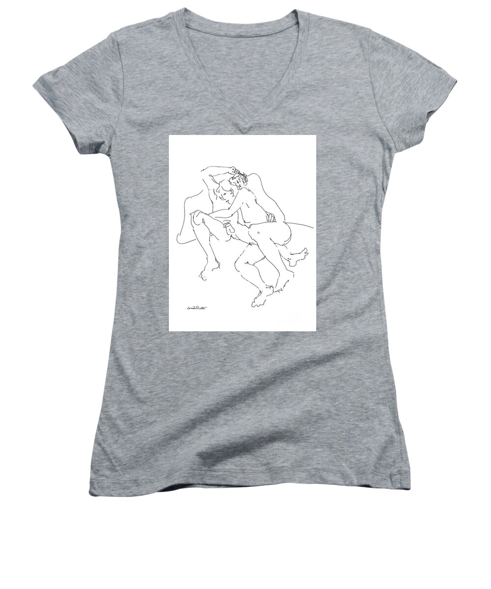 Erotic Renderings Women's V-Neck featuring the drawing Erotic Art Drawings 10 by Gordon Punt