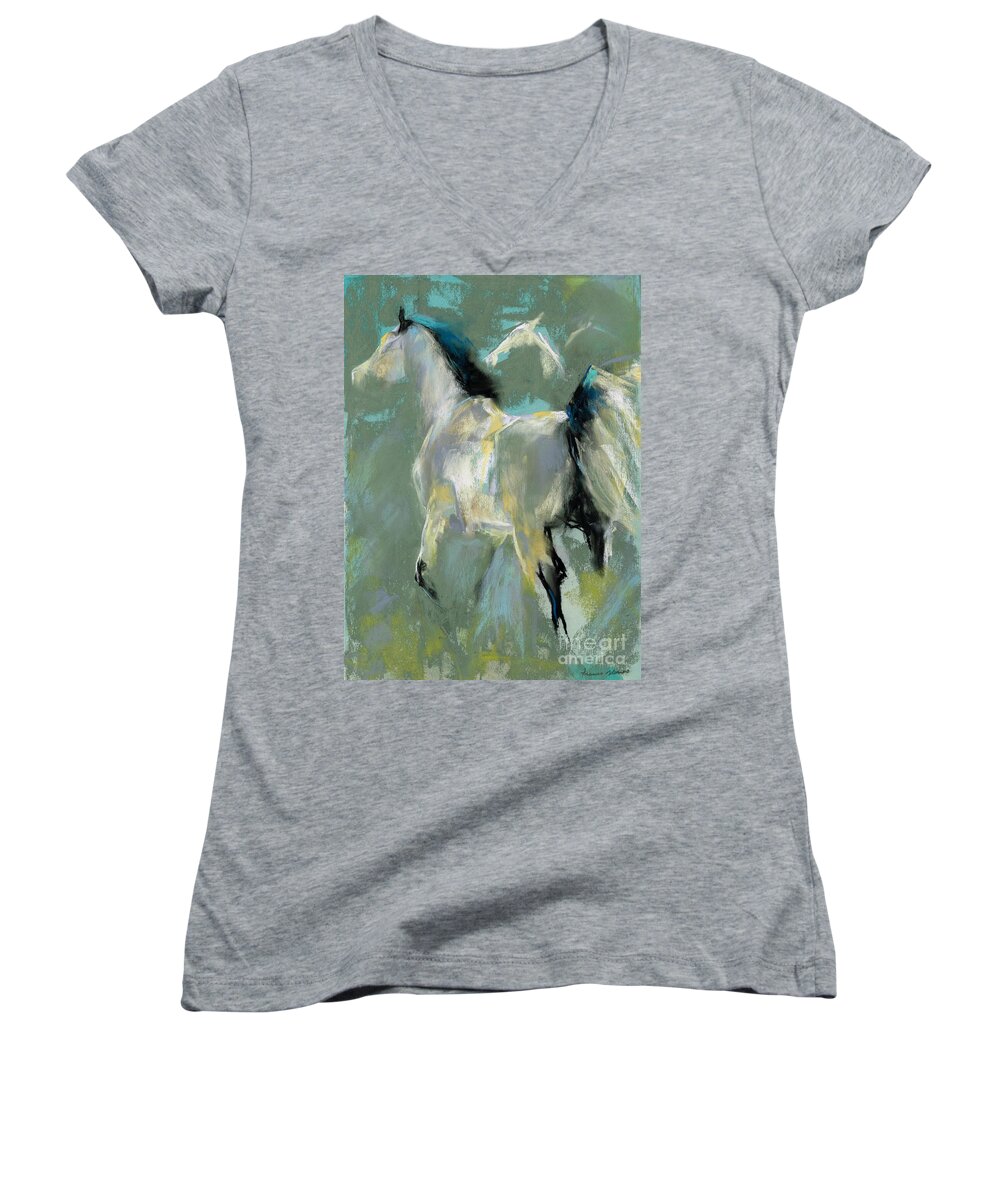 Equine Art Women's V-Neck featuring the pastel Fading Out to Three by Frances Marino