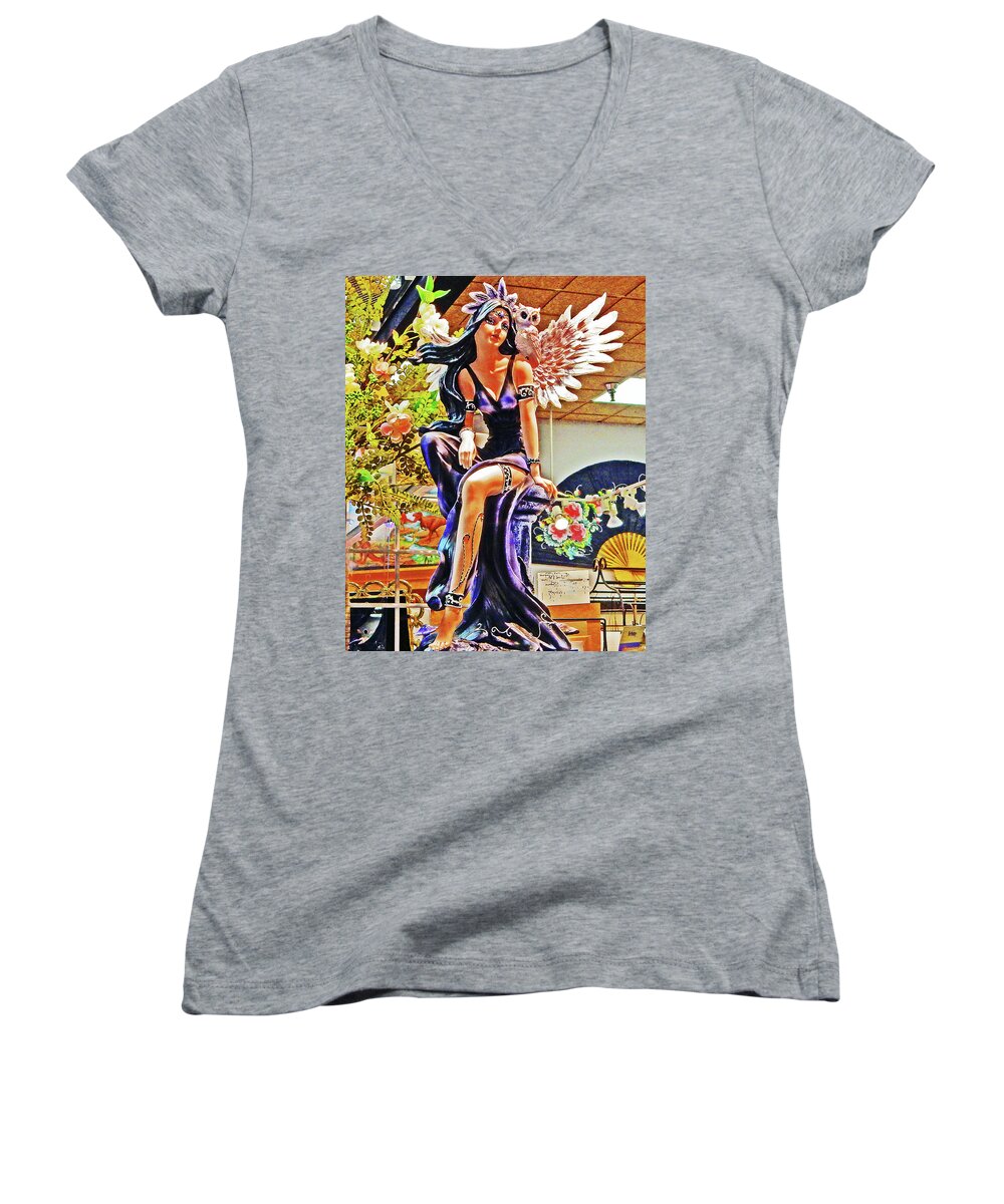 Angel Women's V-Neck featuring the photograph Fantasy Figurine by Andrew Lawrence