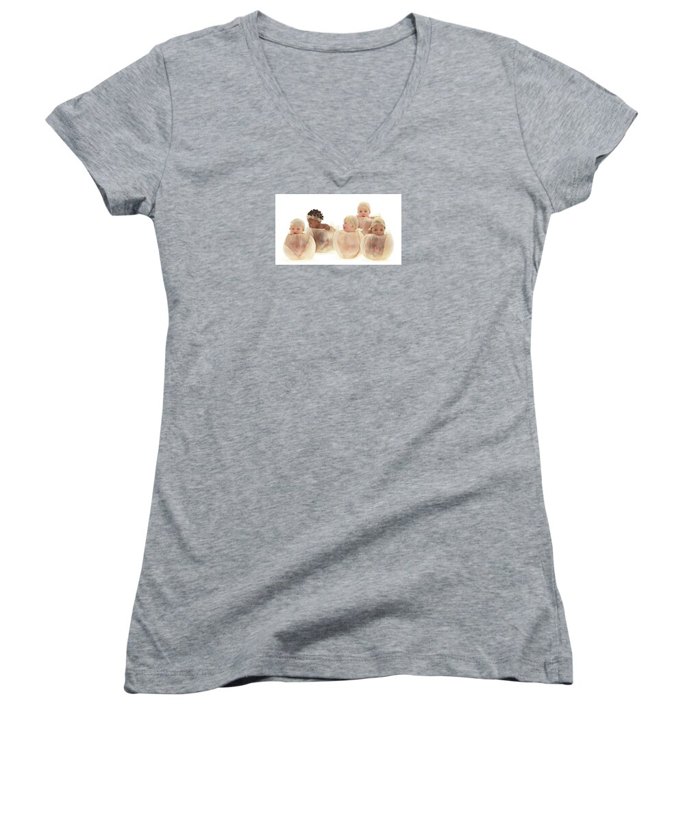 Baby Women's V-Neck featuring the photograph Five Little Flower Bulbs by Anne Geddes
