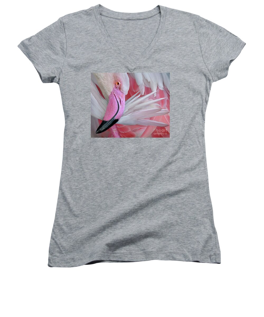 Flaminco Women's V-Neck featuring the photograph Pretty in Pink by Jennie Breeze