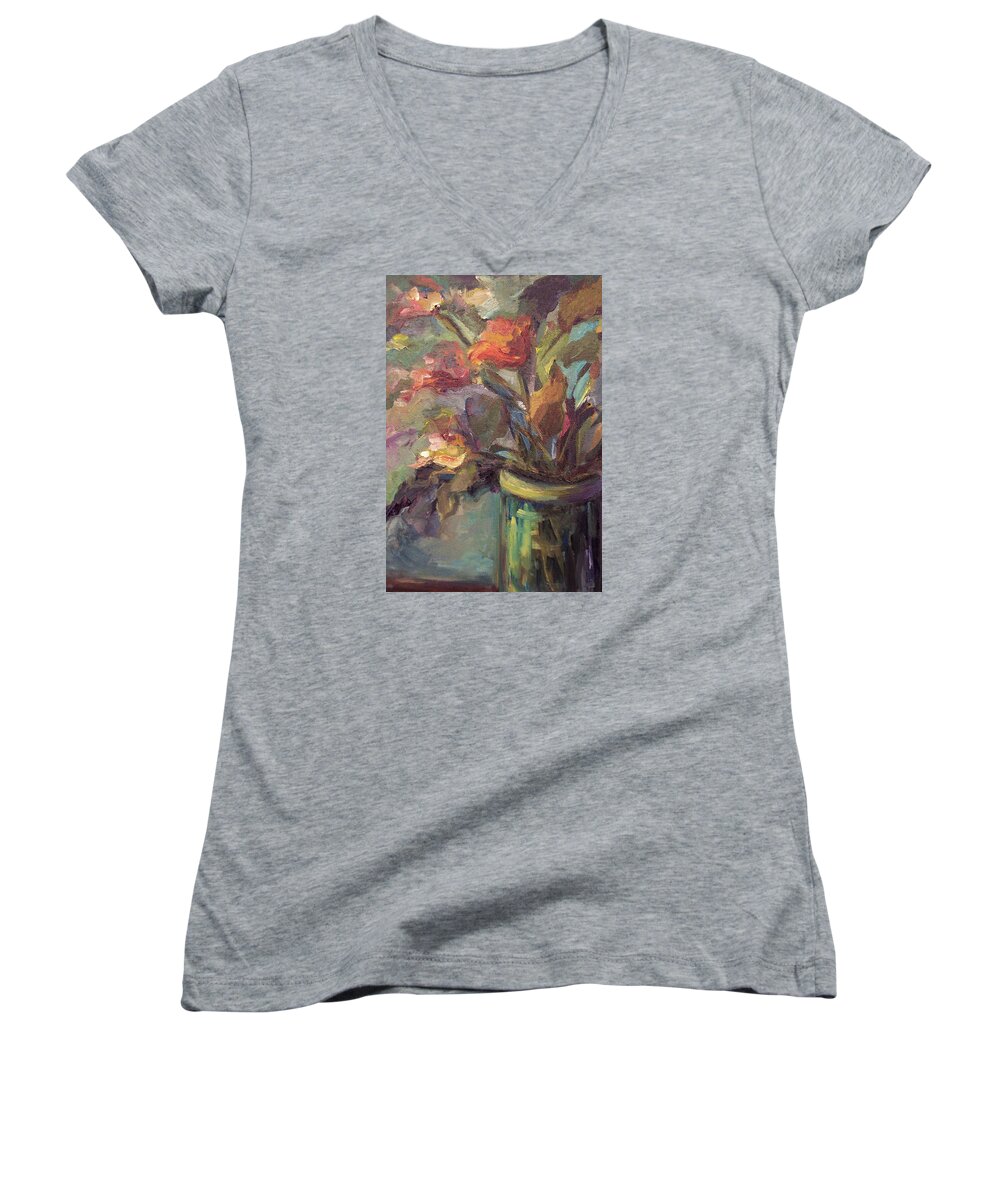Floral Women's V-Neck featuring the painting Floral Bouquet Painting by Mary Wolf