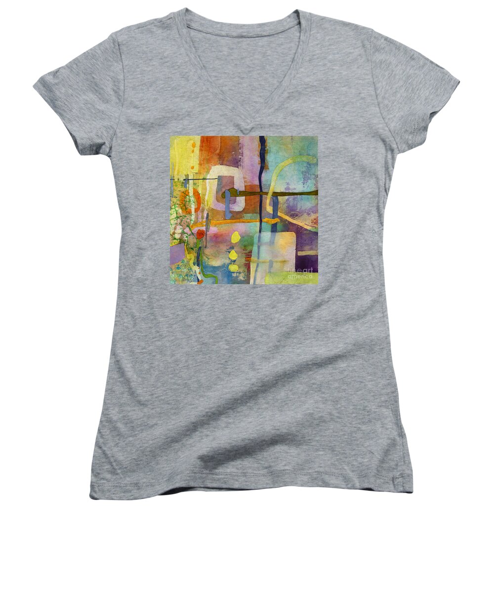 Flower Women's V-Neck featuring the painting Flower Dance-Yellow by Hailey E Herrera