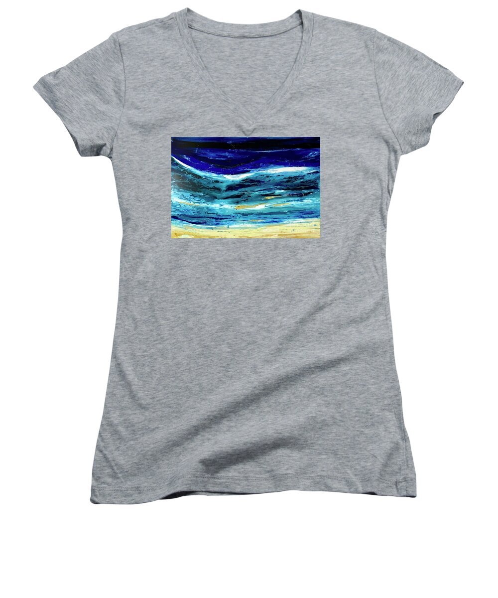 Sea Women's V-Neck featuring the painting Fractured but whole by Shelley Myers