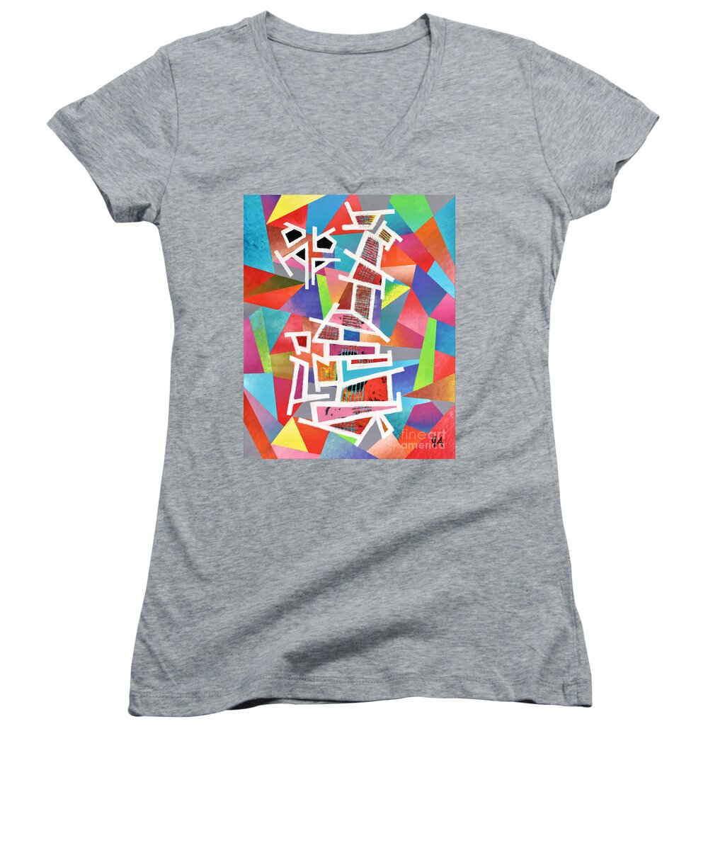 Fractured Women's V-Neck featuring the painting Fractured Instrument Of Love by Jeremy Aiyadurai
