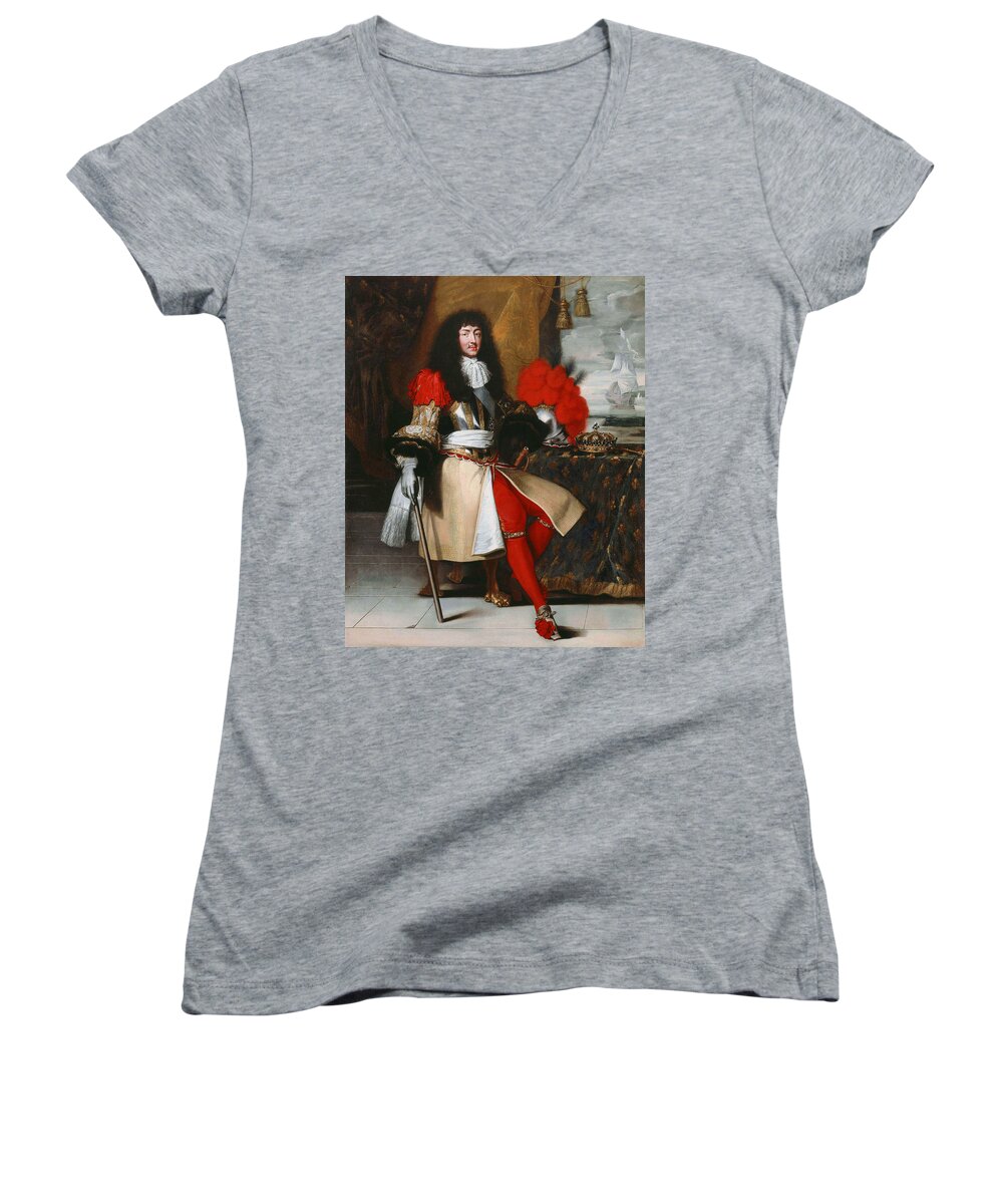 Full-length portrait of Louis XIV king of France and Navarre in armour with  the crown Women's V-Neck by After Claude Lefebvre - Pixels