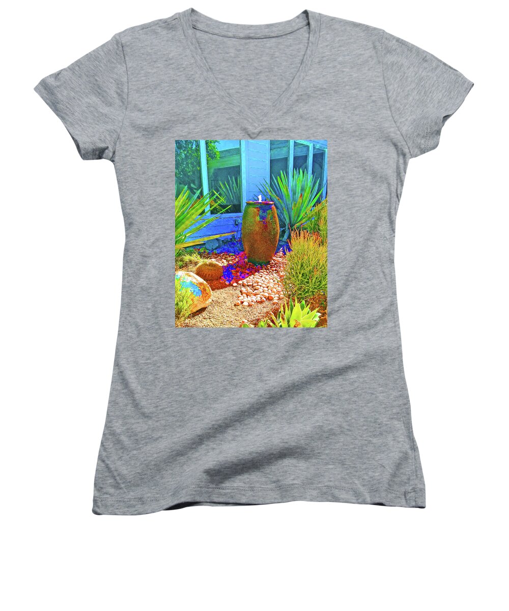 Garden Women's V-Neck featuring the photograph Garden Fountain by Andrew Lawrence