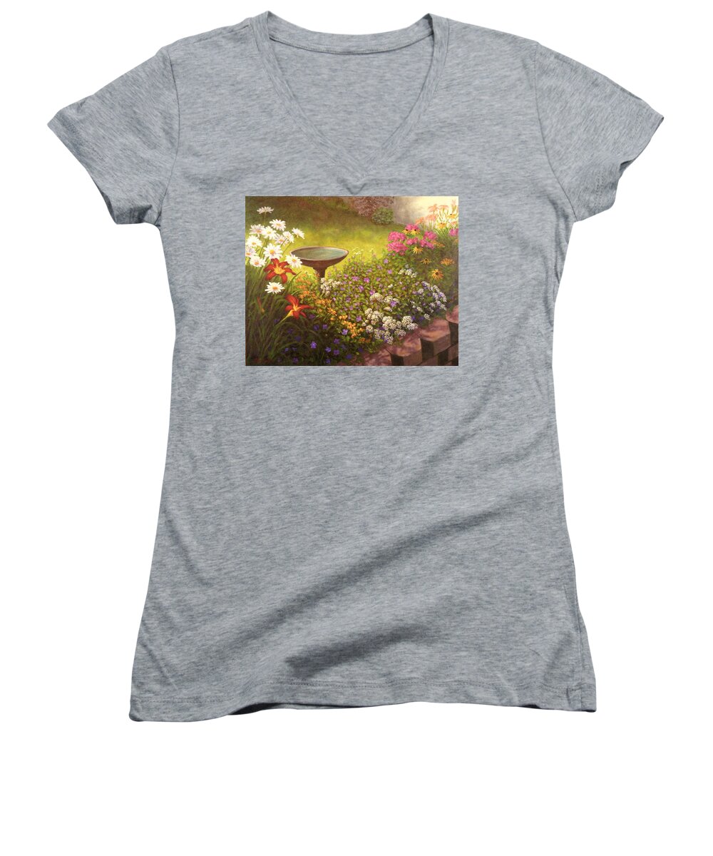 Garden Women's V-Neck featuring the painting Garden by Joe Bergholm