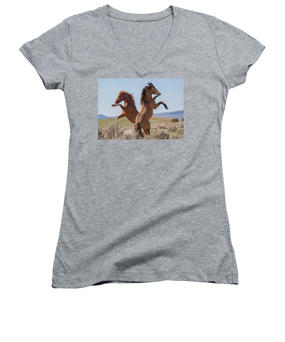 Horse Women's V-Neck featuring the photograph Glorious Stallions by Kent Keller