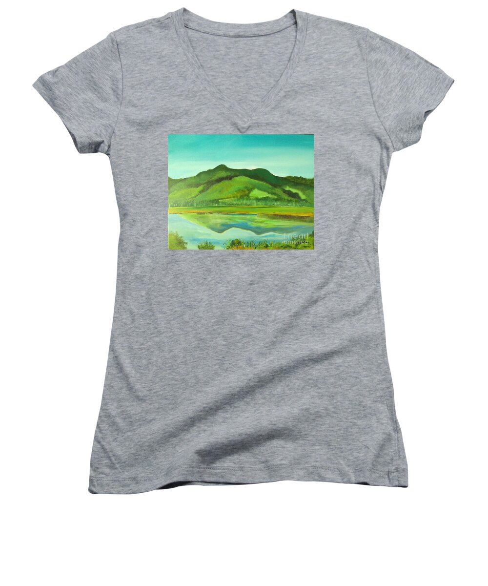 Landscape Women's V-Neck featuring the painting Green Mountain N,H, # 262 by Donald Northup