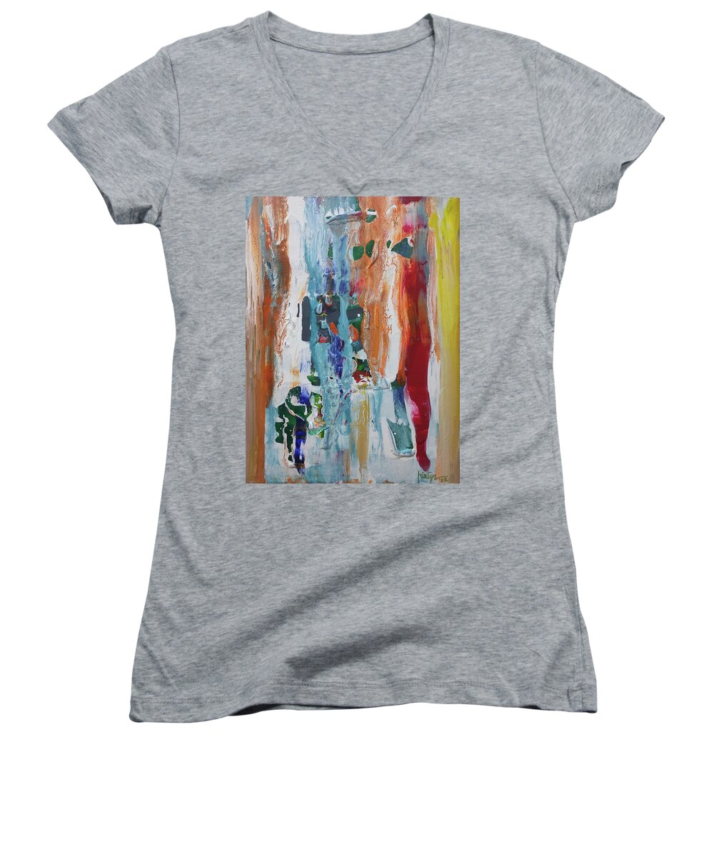 Abstract Painting Women's V-Neck featuring the painting Harmony 0114 by Piety Dsilva