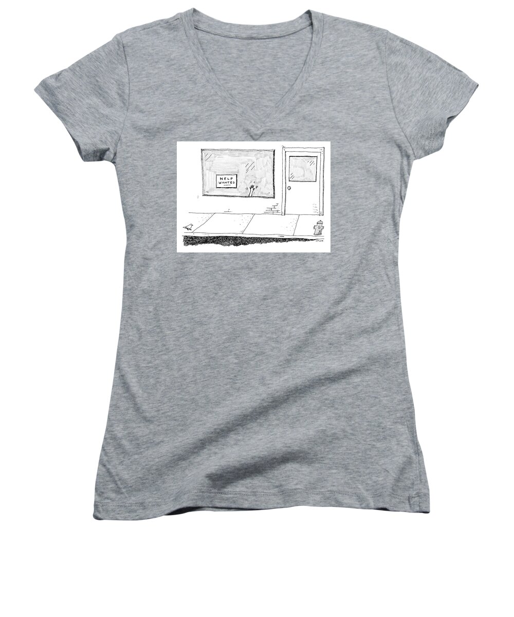 Captionless Women's V-Neck featuring the drawing Help Wanted by Liana Finck