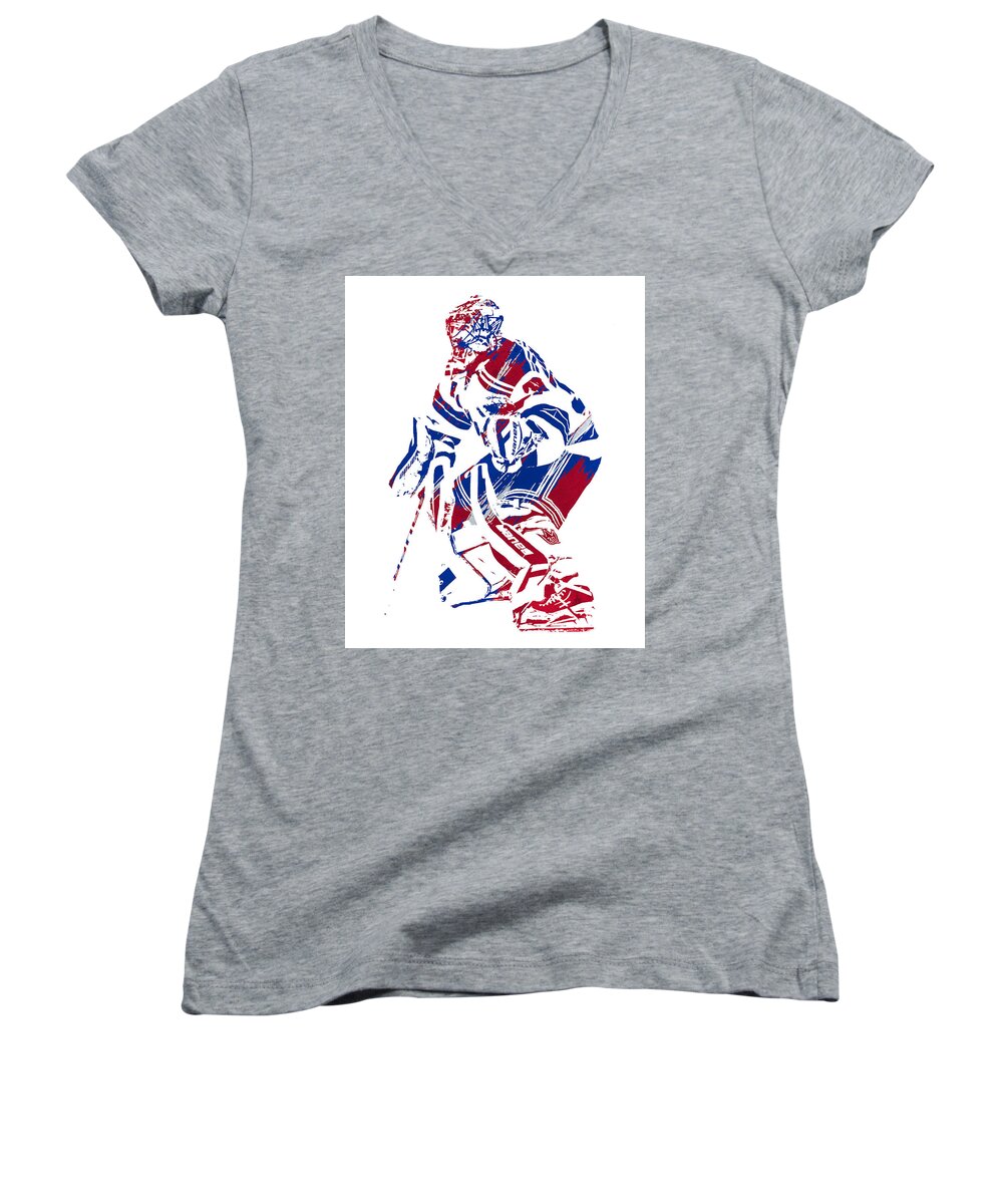 Henrik Lundqvist NEW YORK RANGERS WATERCOLOR STROKES PIXEL ART 1 Kids T- Shirt by Joe Hamilton - Pixels