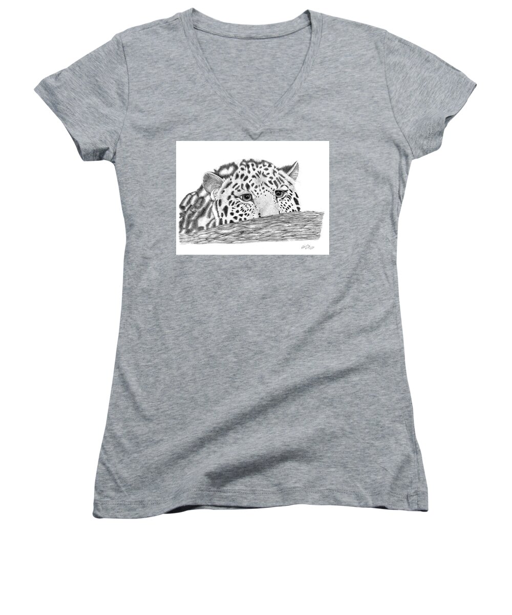 Wildlife Women's V-Neck featuring the drawing I'm Watching by Patricia Hiltz