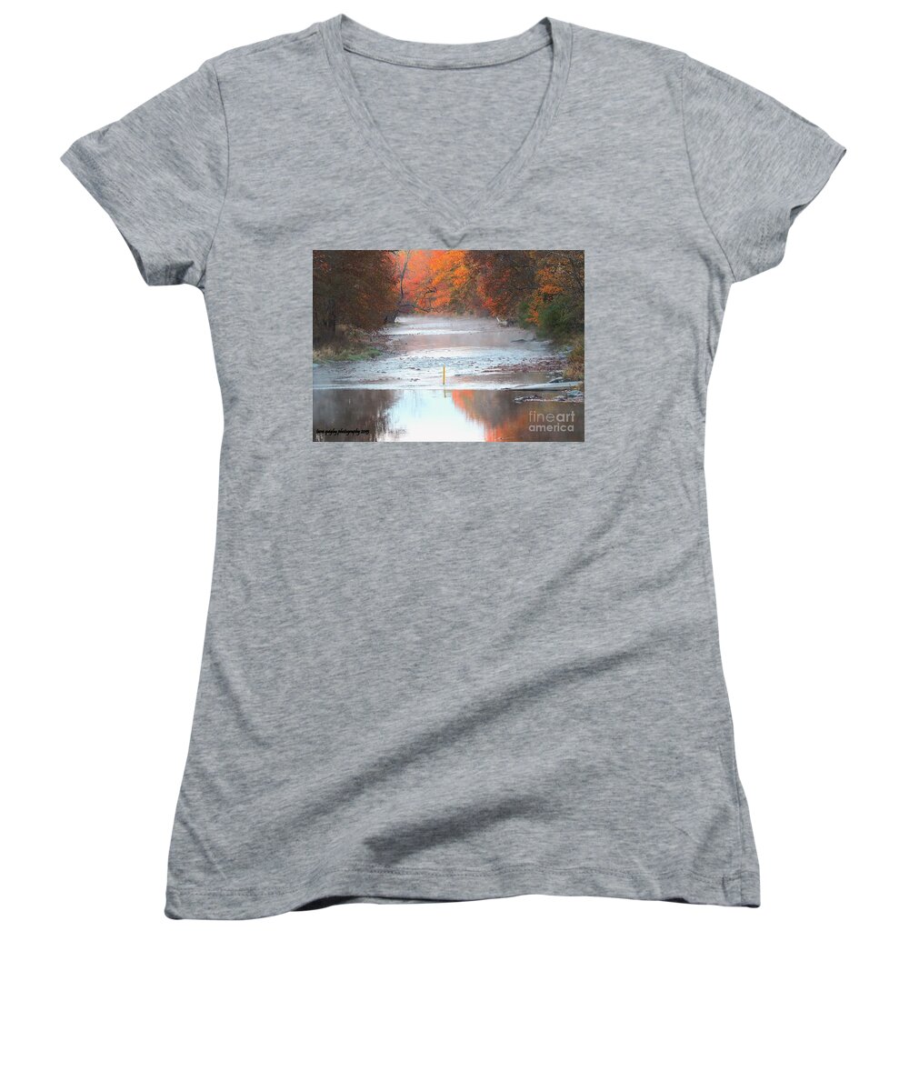 Mist Women's V-Neck featuring the photograph In The Early Morning Mist by Tami Quigley
