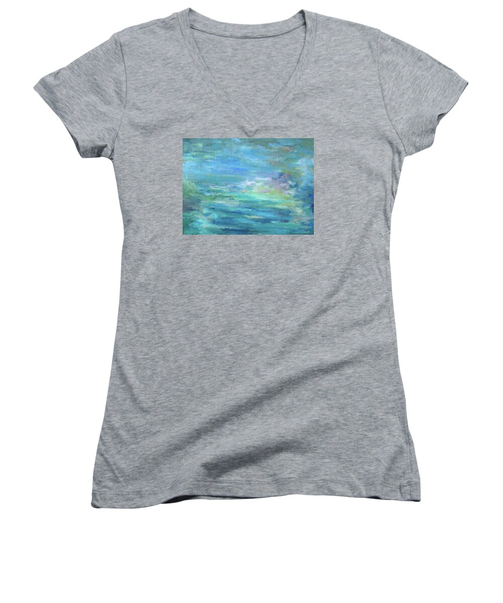 Impressionist Women's V-Neck featuring the painting In This Place by Mary Wolf
