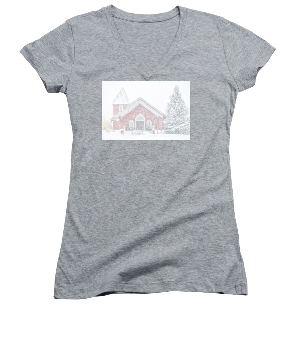 Snow Women's V-Neck featuring the photograph Inside a Snow Globe by Darren White