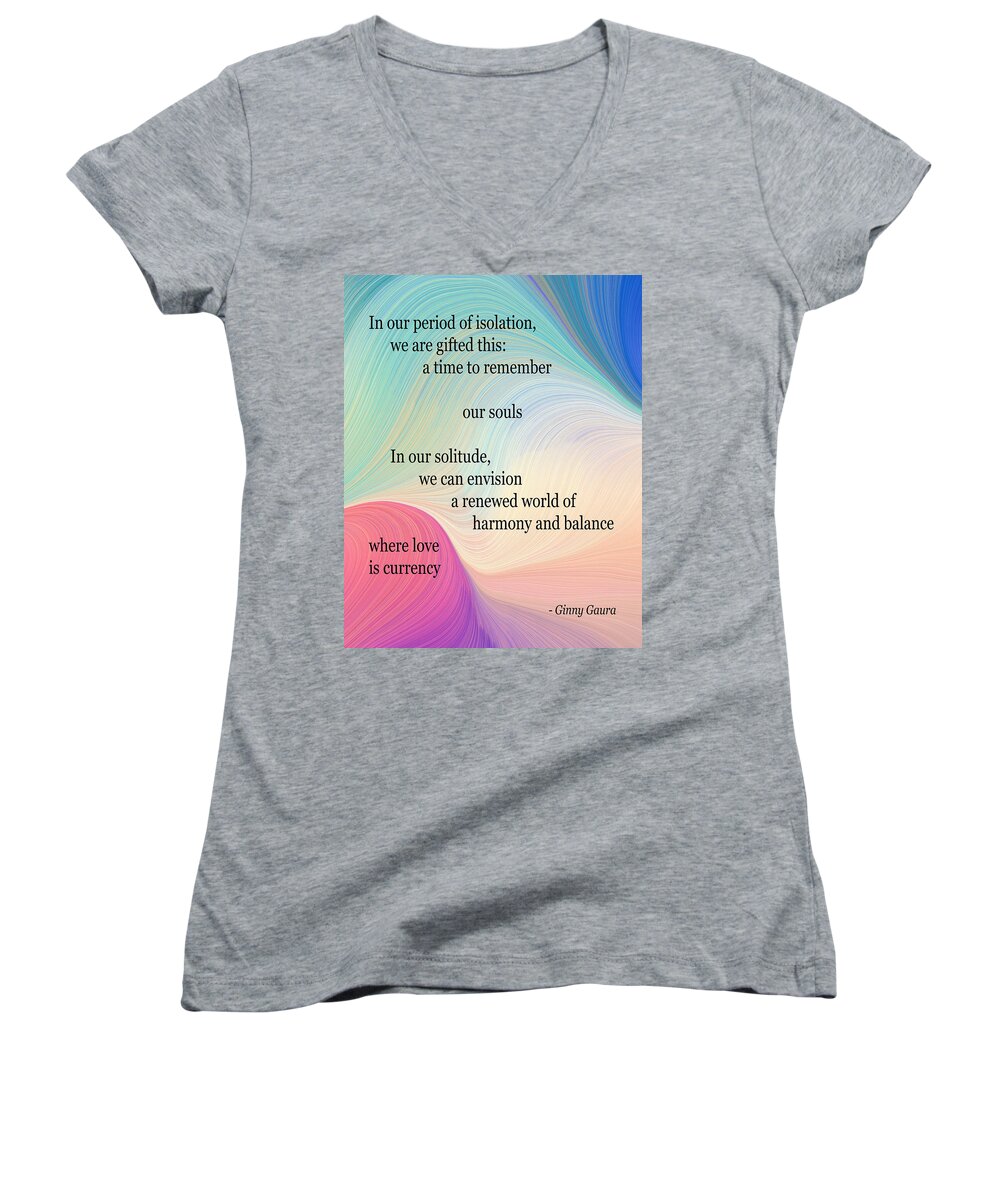 Poetry Women's V-Neck featuring the digital art Isolation Poem by Ginny Gaura by Ginny Gaura
