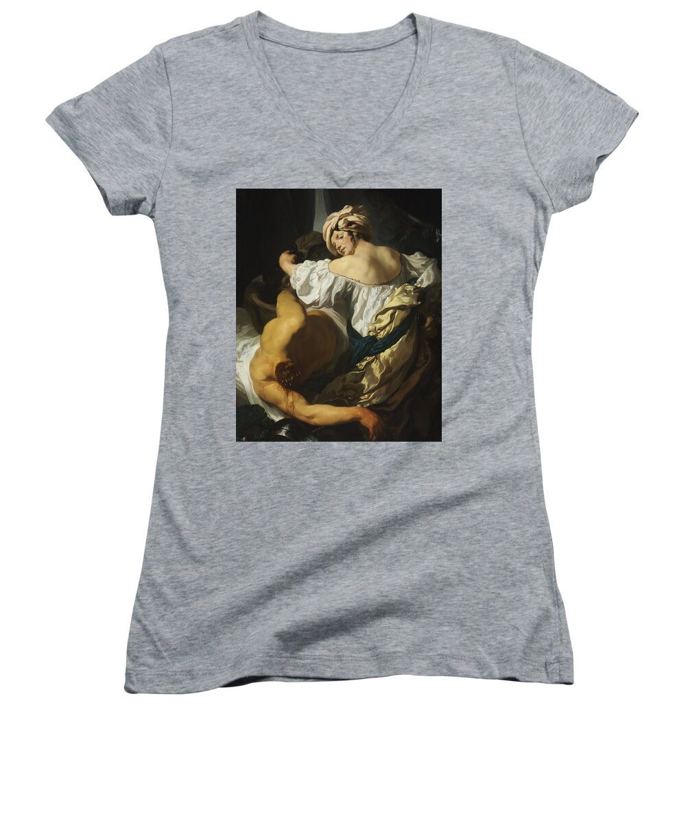 Johann Liss Women's V-Neck featuring the painting Judith in the Tent of Holofernes by Johann Liss