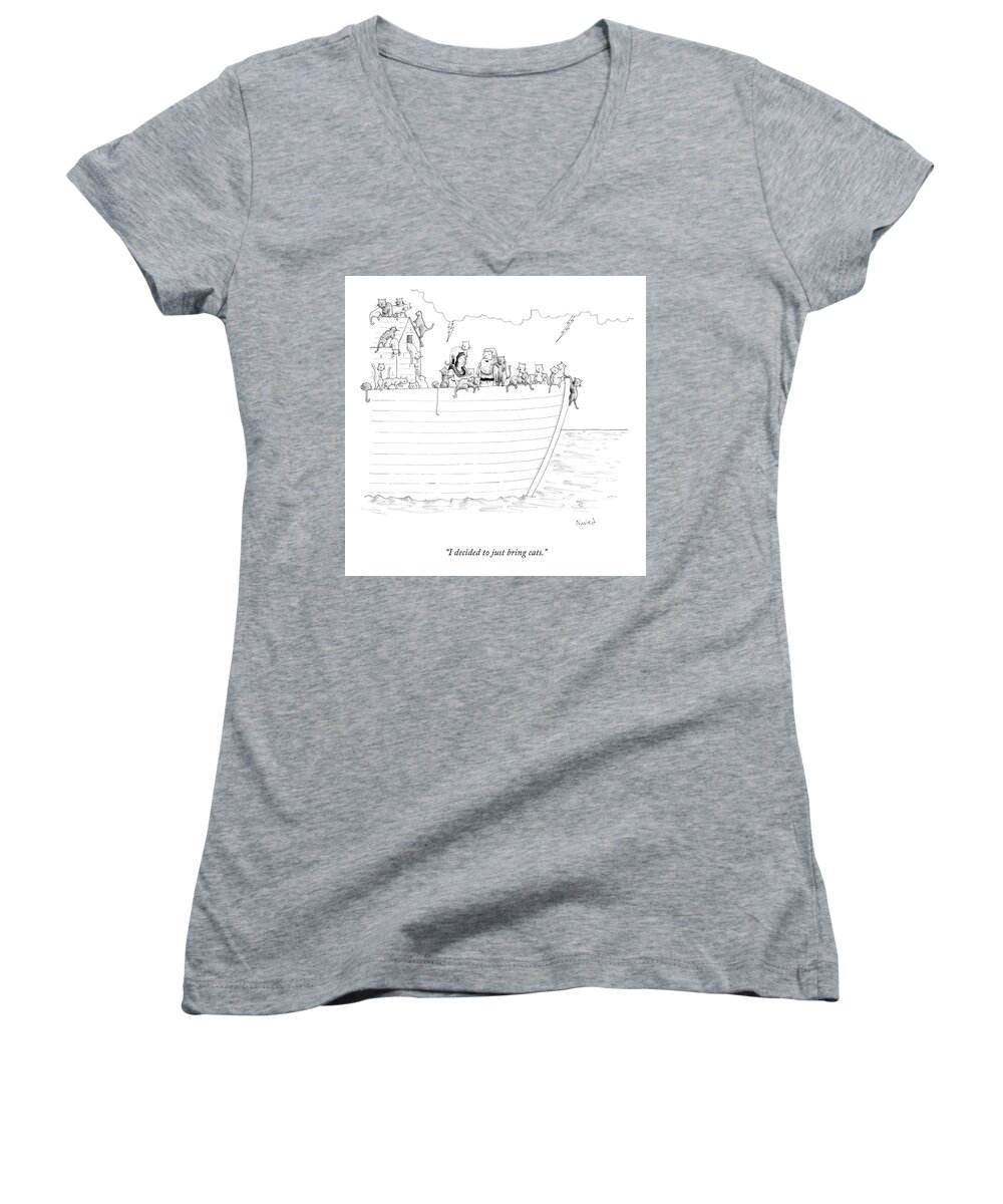 i Decided To Just Bring Cats. Women's V-Neck featuring the drawing Just Bring Cats by Navied Mahdavian