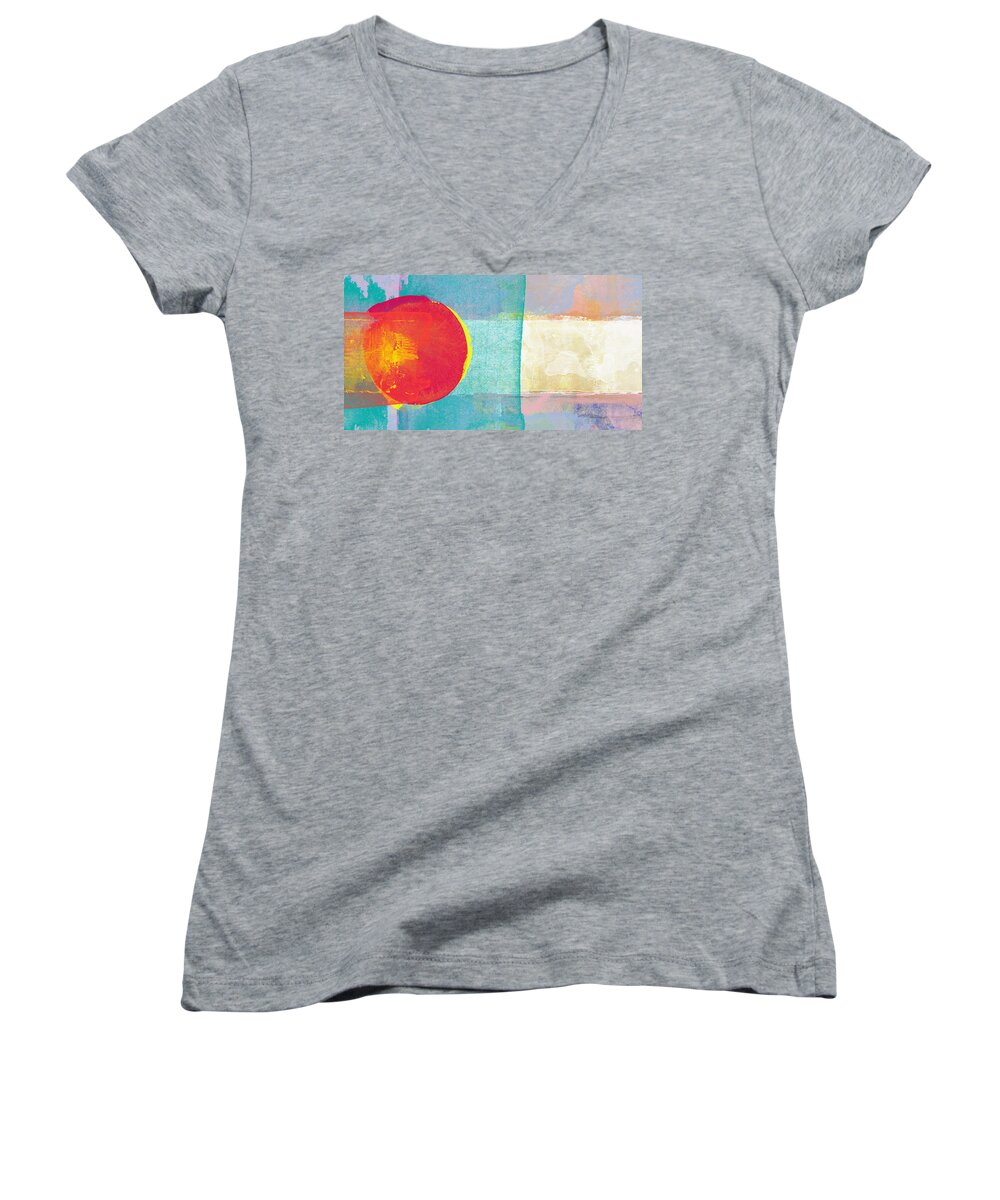 Abstract Women's V-Neck featuring the painting Large Modern Colorful Abstract Art Painting - Here Comes The Sun by iAbstractArt