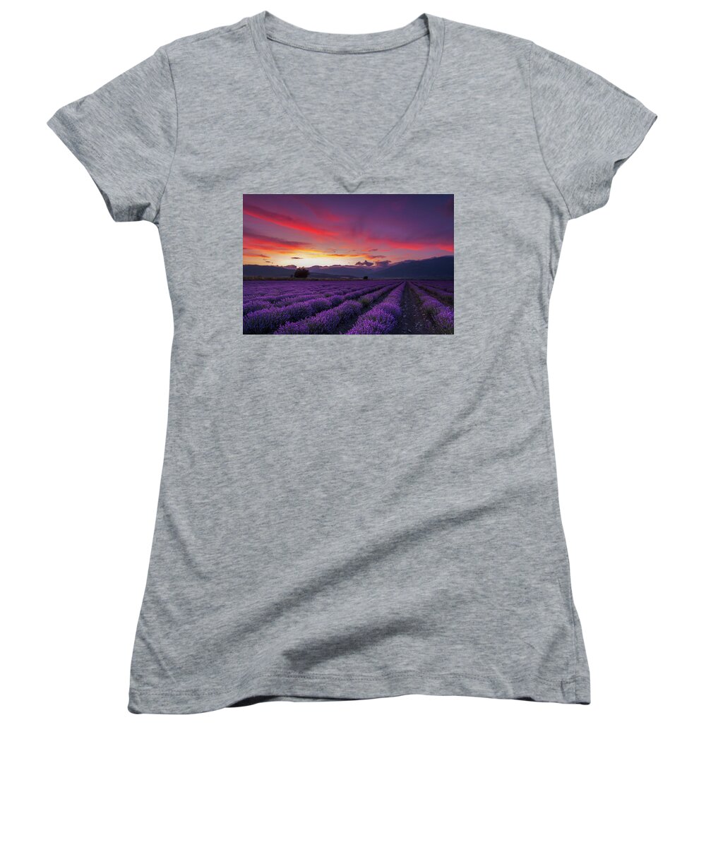 #faatoppicks Women's V-Neck featuring the photograph Lavender Season by Evgeni Dinev