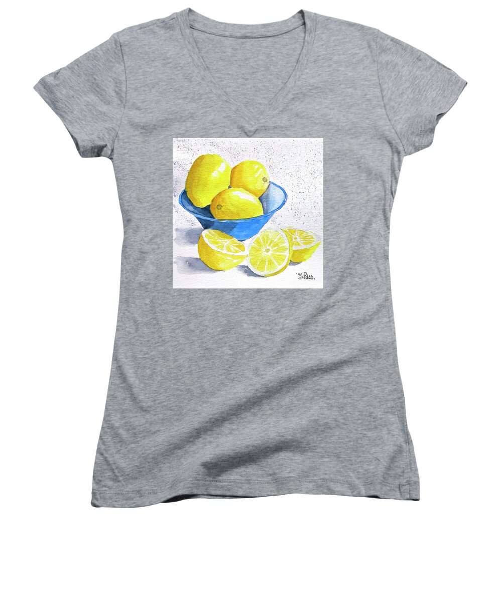 Lemon Women's V-Neck featuring the painting Let's Make Lemonade by Richard Stedman