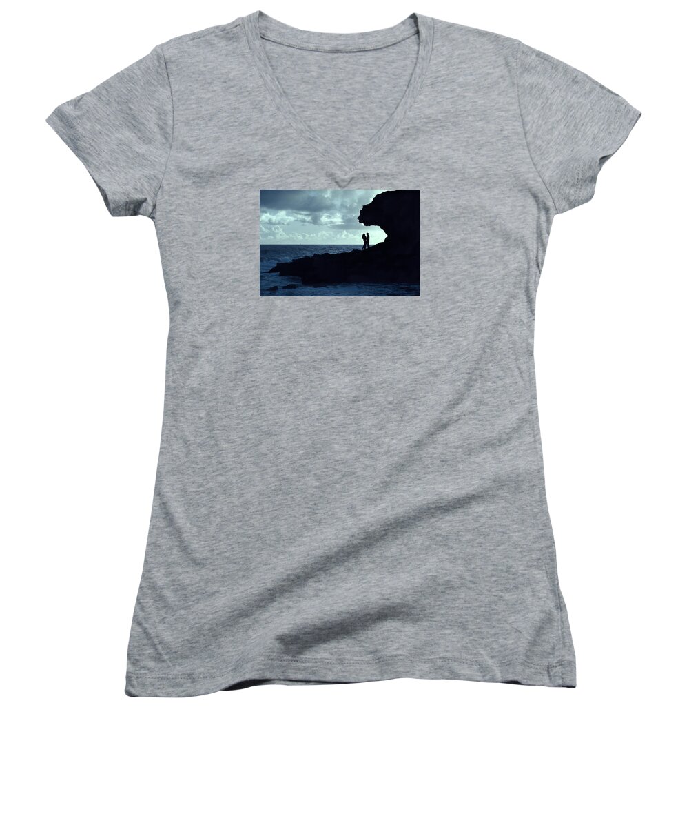 The Walkers Women's V-Neck featuring the photograph Love on the Rocks by The Walkers