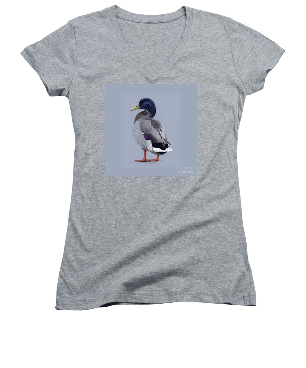 Duck Women's V-Neck featuring the painting Malcolm Mallard by Karie-ann Cooper
