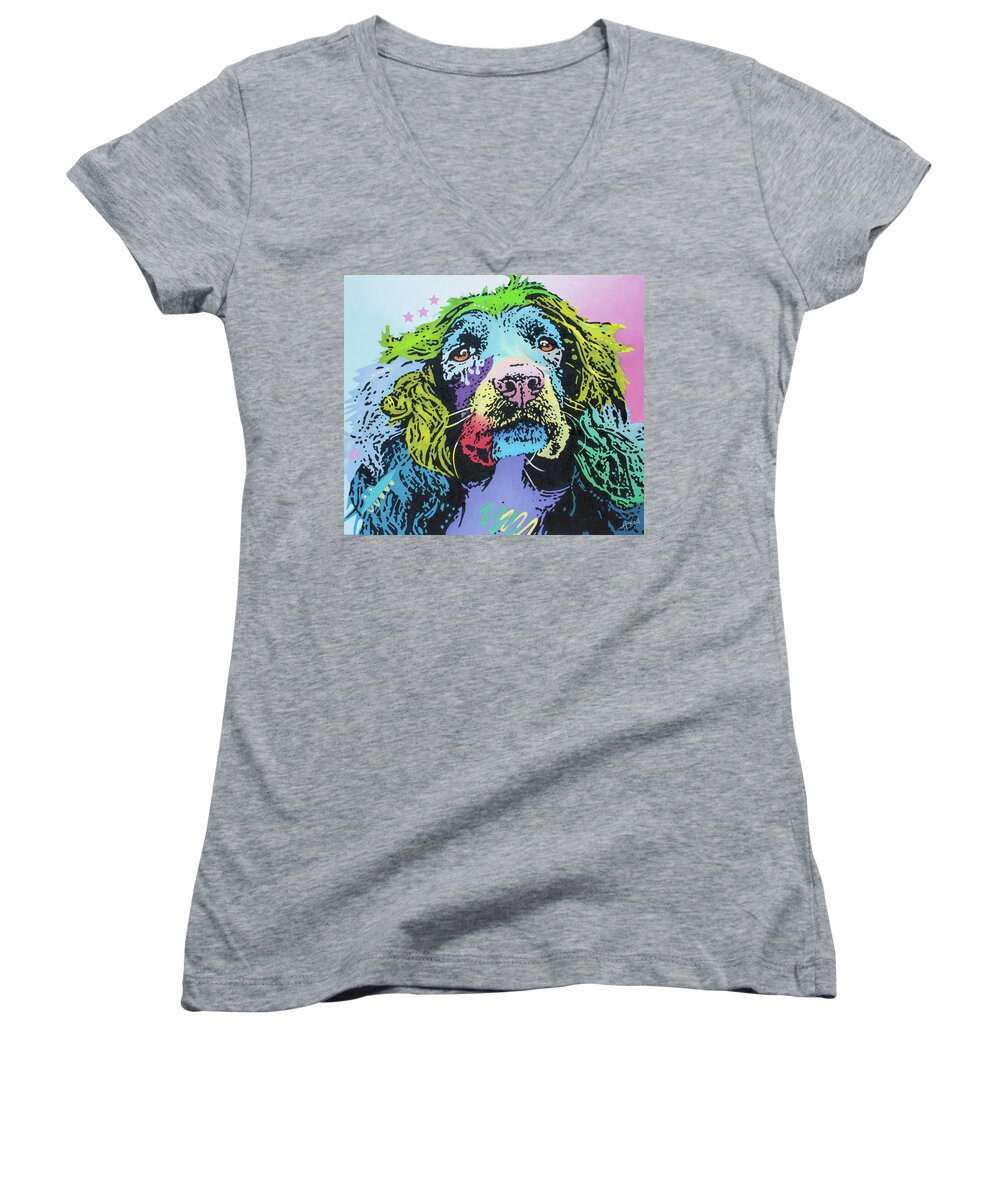 Dog Women's V-Neck featuring the painting Master of Game by Hood MA Central St Martins London