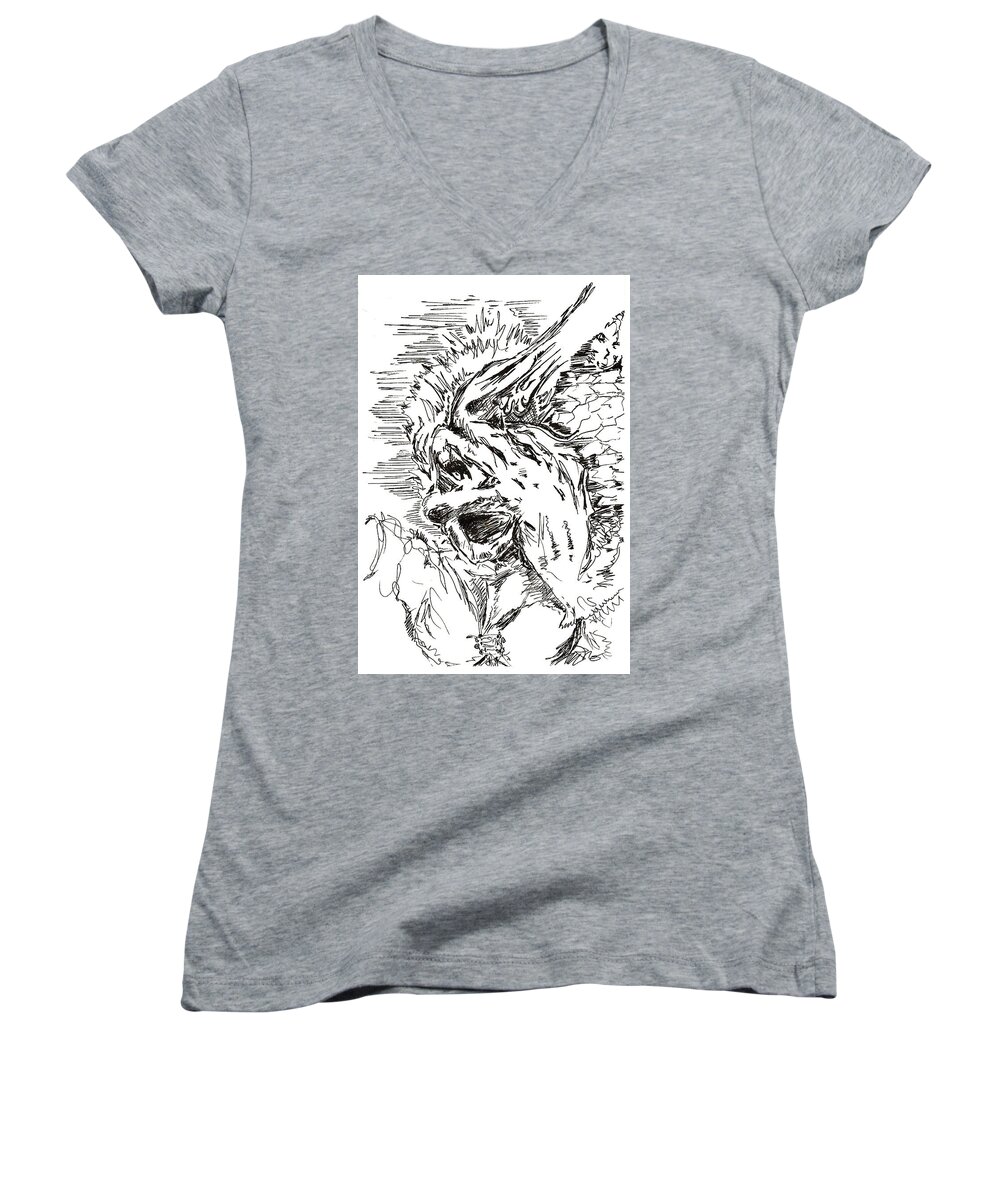 Migraine Women's V-Neck featuring the drawing Migraine by Brian Sereda