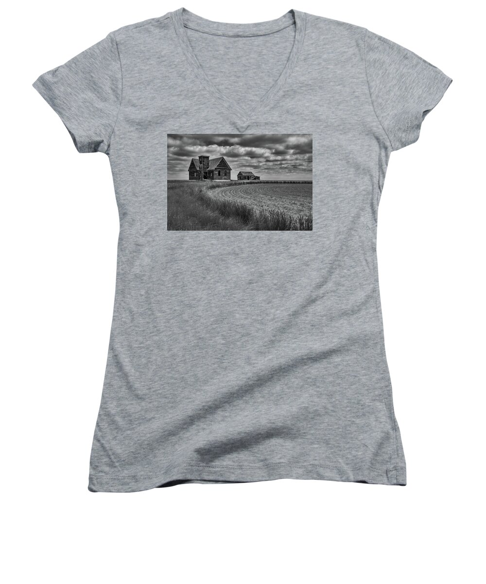 Milk River Women's V-Neck featuring the photograph Milk River Valley Church by Darren White