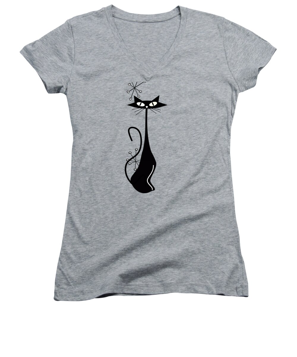 Mid Century Cat Women's V-Neck featuring the digital art Mod Cat II by Greg and Linda Halom