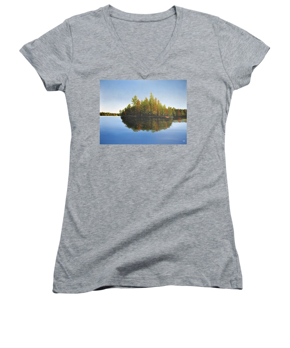 Landscapes Women's V-Neck featuring the painting Muskoka Island  by Kenneth M Kirsch