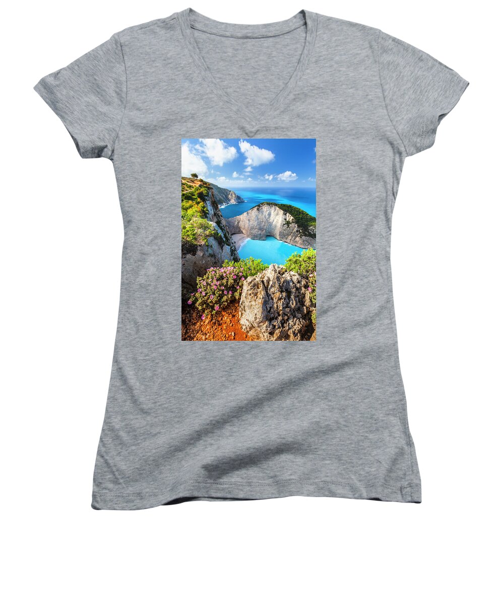 Greece Women's V-Neck featuring the photograph Navagio Bay by Evgeni Dinev