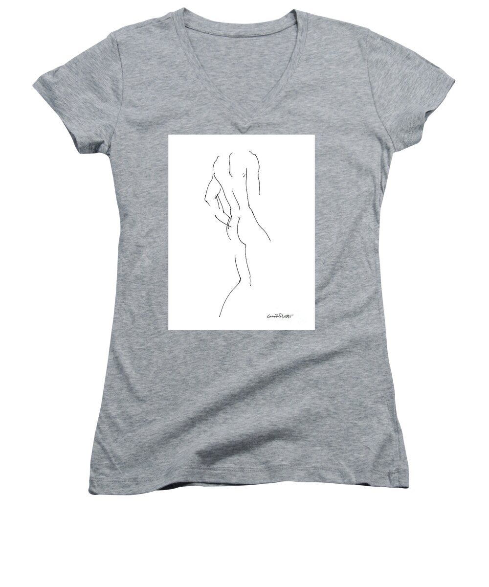 Male Women's V-Neck featuring the drawing Nude Male Drawings 2 by Gordon Punt