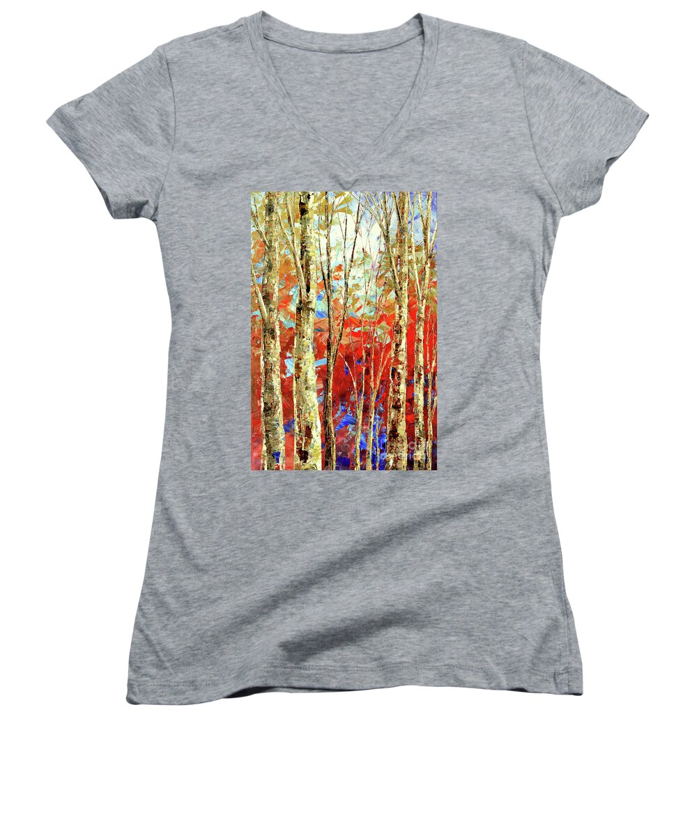 Fall Women's V-Neck featuring the painting Observation Point by Tatiana Iliina
