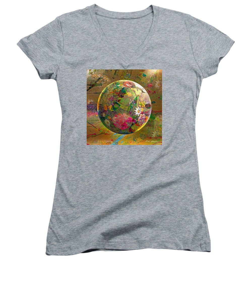 Oriental Abstract Women's V-Neck featuring the digital art Oriental Persuasion by Robin Moline